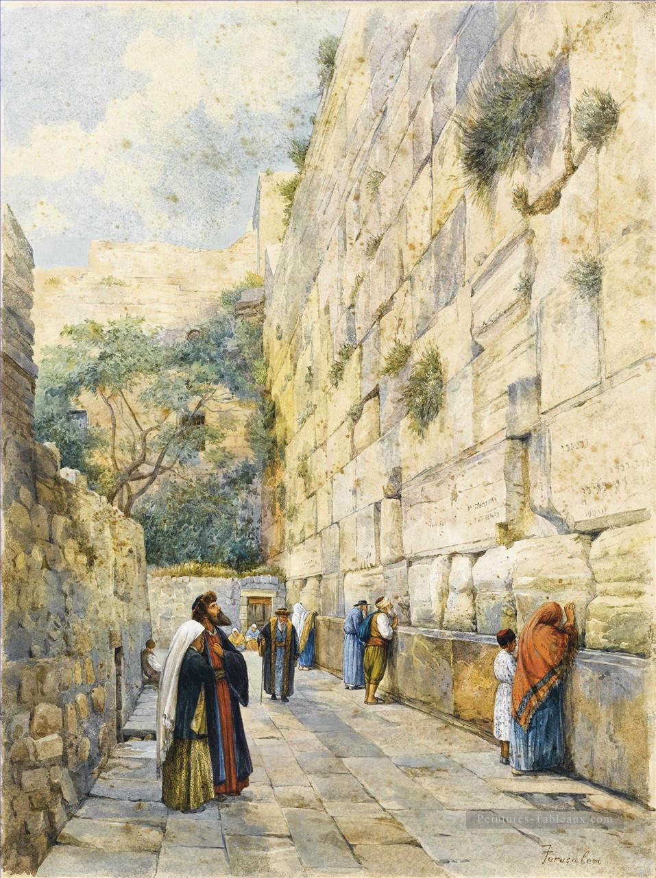 Le mur des lamentations Jerusalem watercolor Gustav Bauernfeind Orientalist Jewish Peintures à l'huile
